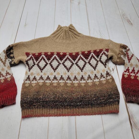 Elsamanda Italy wool alpaca blend Aztec southwestern turtleneck sweater - Picture 1 of 6